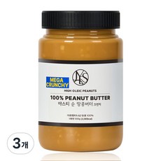 야스티 순 땅콩버터 크런치 100% 무첨가, 3개, 500g