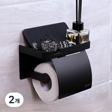 ErrifY 무타공 접착식 선반형 휴지걸이, 2개, 다크블랙싱글커버형