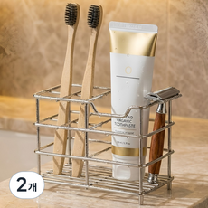 생활해랑 304 올 스텐 칫솔꽂이 칫솔거치대, 2개, 실버