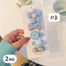 복자네일상 강아지머리핀 이쁜5종세트 악세서리 헤어핀 미간핀, 하늘, 2세트