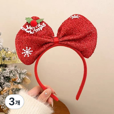 크리스마스 스노우 리본 머리띠 성탄절 엘프 헤어핀, 3개, 레드