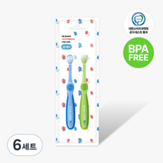BPA FREE 에이카랩스 어린이 유아 코뿔소 칫솔 2종 만2세 이상 초등학교 저학년 유치원 어린이집, A타입(파랑+연두), 6세트, 2개입 A타입(파랑+연두), 6세트, 2개입