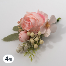 봄부쿠 조화 작약 꽃사지 브로치 양복 혼주 부토니에 행사용 코사지, 4개, 피치