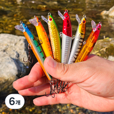 미노우 하드베이트 6종 세트 루어 낚시용품 채비 미끼 / 농어 삼치 광어, 6개, 7.5g, 핑크오렌지