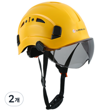 LOEBUCK 아메리칸 스타일 안전모 일체형 방호 선글라스 충격 완충 구조 공장 건설현장 필수, 2개, 노란색 안전모+검은색 고글