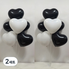 올리브파티 펄풍선 하트 풍선 풍선꽂이 풍선스탠드 2개 생일파티용품 세트, 2세트, 블랙화이트하트