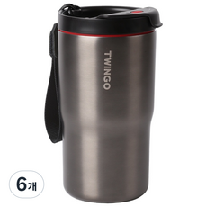 트윙고 더카페 스트랩 텀블러 480ML, 스틸블랙, 6개