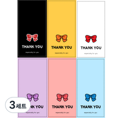 땡큐 직사각 스티커 (108매) 베이킹 쿠키 간식 포장 도시락 데코 선물 상자 포인트스티커 선샤인마켓 스마일, 3세트, 1. 리본 6색