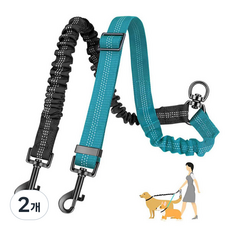 러브소이 탄성 강아지 2줄 리드줄 커플 스위블, 2개, 블랙청록