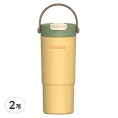 SGAKIC 진공 스텐 빨대 텀블러 보온보냉 차망 밀폐 워터보틀, 2개, 650ml, 옐로우