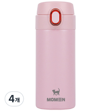 모멘 원터치텀블러 350ml 소형 어린이 장금장치 304스텐레스 이중진공 보온병 에코트리카페, 핑크, 4개