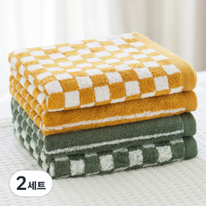 뱀부100% 체스&그리드 선염 수건 180g (5매), 옐로우/그리드, 2세트