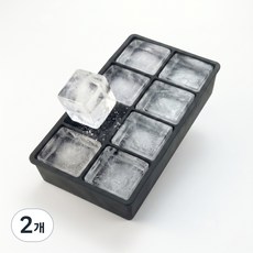 혼술반려 8구 실리콘 사각 왕얼음틀 하이볼 온더락 얼음트레이, 2개, 블랙