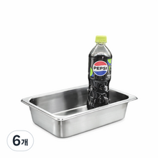 304 NSF식품 승인 사각 견고한 업소용 냉장고 반찬 스텐 밧드 바트, 1/4 (265x165mm) × 높이 6.5cm 몸체만, 6개