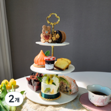 온더트레이 3단 디저트 플랫 접시 스탠드 트레이, 2개, 화이트라인