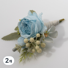 봄부쿠 조화 작약 꽃사지 브로치 양복 혼주 부토니에 행사용 코사지, 2개, 블루
