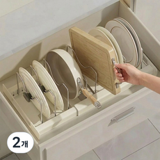길이조절 후라이팬 정리대 싱크대 하부장 수납, 2개, 화이트, 7단