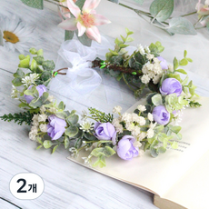 화관 브라이덜샤워 셀프웨딩 꽃머리띠, 2개, 아이리스D