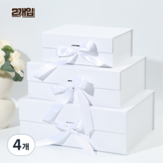 홈앤힐링 고급 선물상자 접이식 리본 싸바리 상자, 4개, 크린 화이트