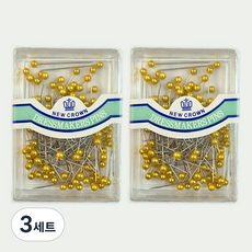 NEW CROWN 국산 진주핀 진주시침핀 원단고정 시침용, 3개, 진주핀(옐로)2개입