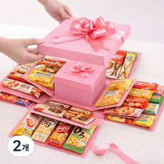 스마일파티 5단 겹겹이 서프라이즈 선물 용돈 이벤트 박스 상자, 2개, 핑크