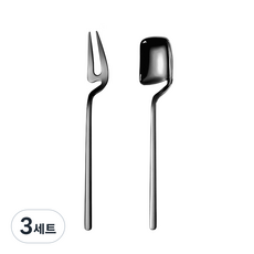 나인나 304 스텐 디저트 스푼 포크 커트러리 세트 과일 케이크 요거트 티타임 티스푼+티포크, 블랙, 3세트 블랙, 3세트