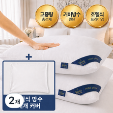 슬루나 호텔 프리미엄 고중량 수면 베개+베개커버 세트, 2개, 화이트+화이트(커버)