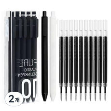 KACO PURE 소프트 젤펜 0.5mm 블랙/화이트 10P + 리필 심 10P, 2개, 카카오 블랙+화이트 펜슬 세트