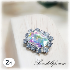 비즈라이프 18*23mm 직사각 보석단추, 2개, 크리스탈AB