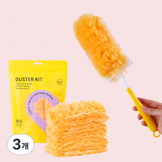 리니앤지 더스터 먼지털이 360도 일회용 먼지털이 리필10P+핸들, 3개, 오렌지