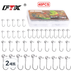 FTK 리드 지그 헤드 낚시 후크 크래피 배스 낚시 루어 액세서리 40 개, 2세트, 40개입
