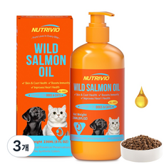 Nutrivio 강아지 영양제 알래스카 내추럴 노견 소형견 종합 대용량 연어오일 영양제, 3개, 오메가3, 236ml
