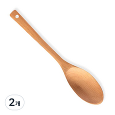 안전하고 위생적인 요리 전용 나무 둥근 볶음스푼, 2개, 베이지