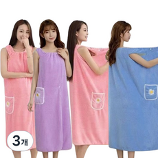 레오큐 여성 3초가운 샤워 목욕 골프 가운 타월, 3개, 블루