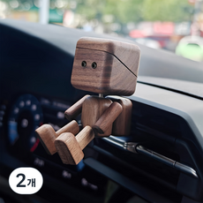 귀여운 원목 로봇 차량용 디퓨저 인테리어 소품, 2개, 월넛