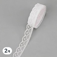 (20사이즈/롤) 15mm 화이트 핑크 블루 레이스 원단 리본 장식 포장재 의류 재봉틀 인테리어 DIY, 2개, White