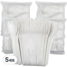 어스마일 PLA 썩는 플라스틱 일회용 포카락 스포크 벌크 화이트 200개, 어스마일 스포크 벌크 화이트, 5세트, 200개입