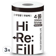 하이리필 안전한 무형광 무표백 점보롤화장지 대용량 펫티슈, 4롤, 3개, 200m