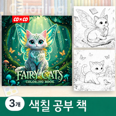 COXCO 힐링 색칠 공부 컬러링북 성인용 취미 스트레스 해소 드로잉북 20가지 도안, 3개, 고양이 요정 (그린)