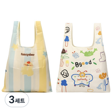 1+1 초경량(30g) 접이식 귀요미 장바구니, 3세트, 고양이노랑,나비화이트