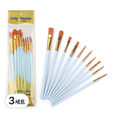 BVSTUDIO 수채화 아크릴 유화 다용도 붓 세트 10종, 베이비블루, 3세트