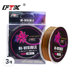 FTK 200M 찌낚시 라인 - 내마모성 원줄 / 갯바위 낚시용, 3개, 갈색