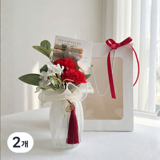 딜라이트 어버이날 카네이션 비누꽃 보자기포장 화병 용돈 감사카드 쇼핑백 스승의날꽃, 레드, 2개
