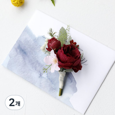 봄부쿠 조화 작약 꽃사지 브로치 양복 혼주 부토니에 행사용 코사지, 2개, 버건디