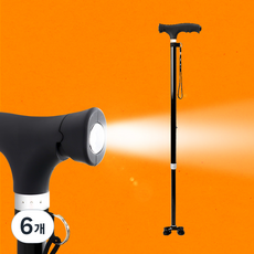 호호케어 LED 라이트 4발 지팡이 견고한 사발 지지 지팡이, 6개, 블랙