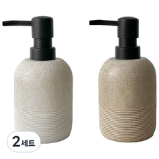 A의취향 클래식 디스펜서 호텔식 핸드워시 주방세제 리필 용기, 2세트, 화이트+베이지