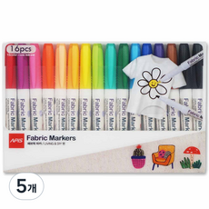 아피스 패브릭마카 세트 섬유/의류용 티셔츠 에코백 신발 리폼용, 5개, 16색