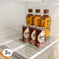 라슈에뜨 자동 깔끔 냉장고정리 음료수 디스펜서 투명 슬라이드 이지 정리 트레이, 3개, 투명 (32 x 7.5 x 8.5 cm)