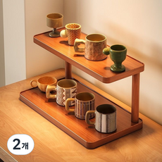 다용도 정리 컵정리대 2단 원목색, 2개, 브라운 길이 40 cm
