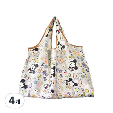 휴대용 접이식 장바구니 에코백 라지 대형 빅사이즈 쇼퍼백, 혼합 미키, 4개
